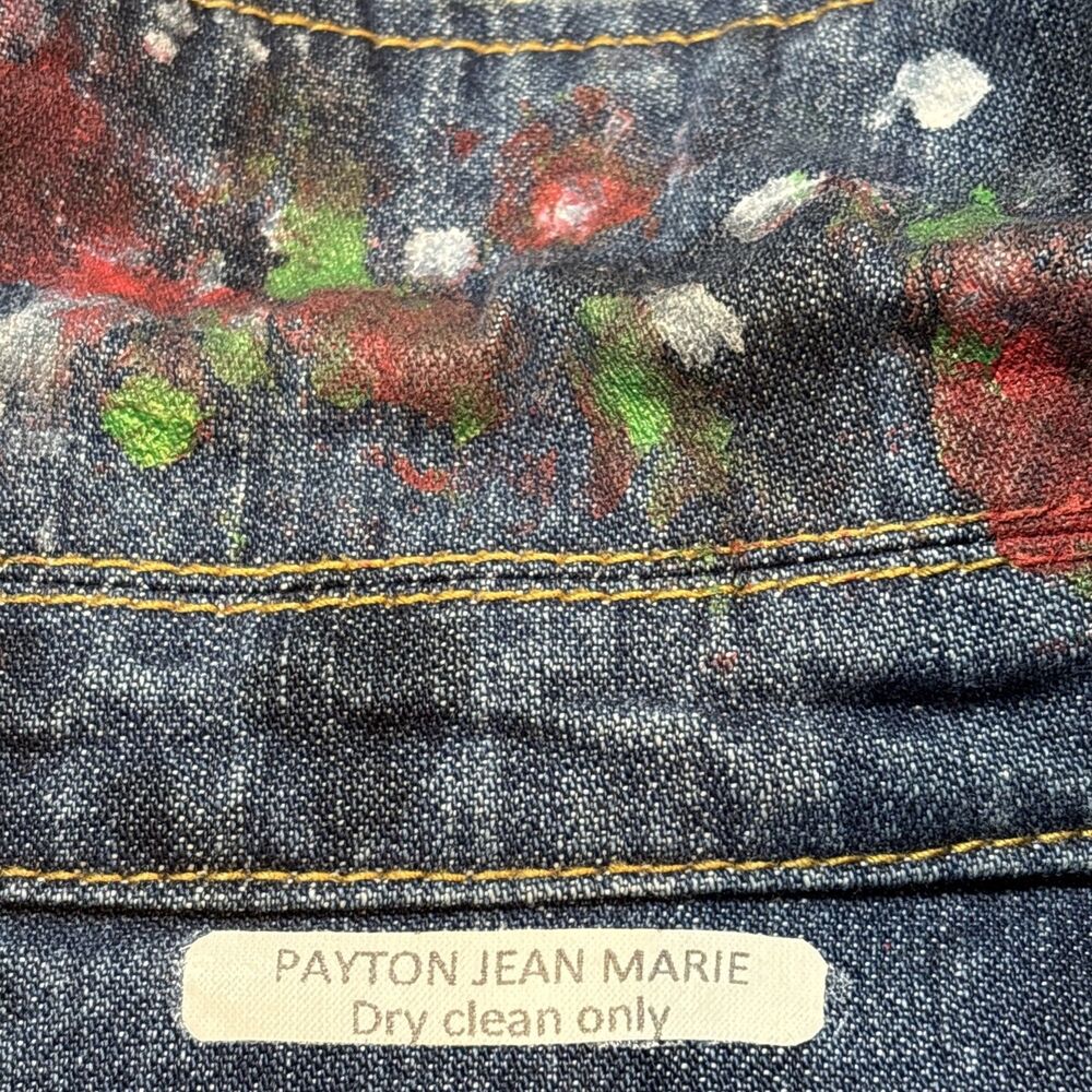 Hand Painted Embellished Miami Cityscape Jean Jacket Size Pockets One of A Kind